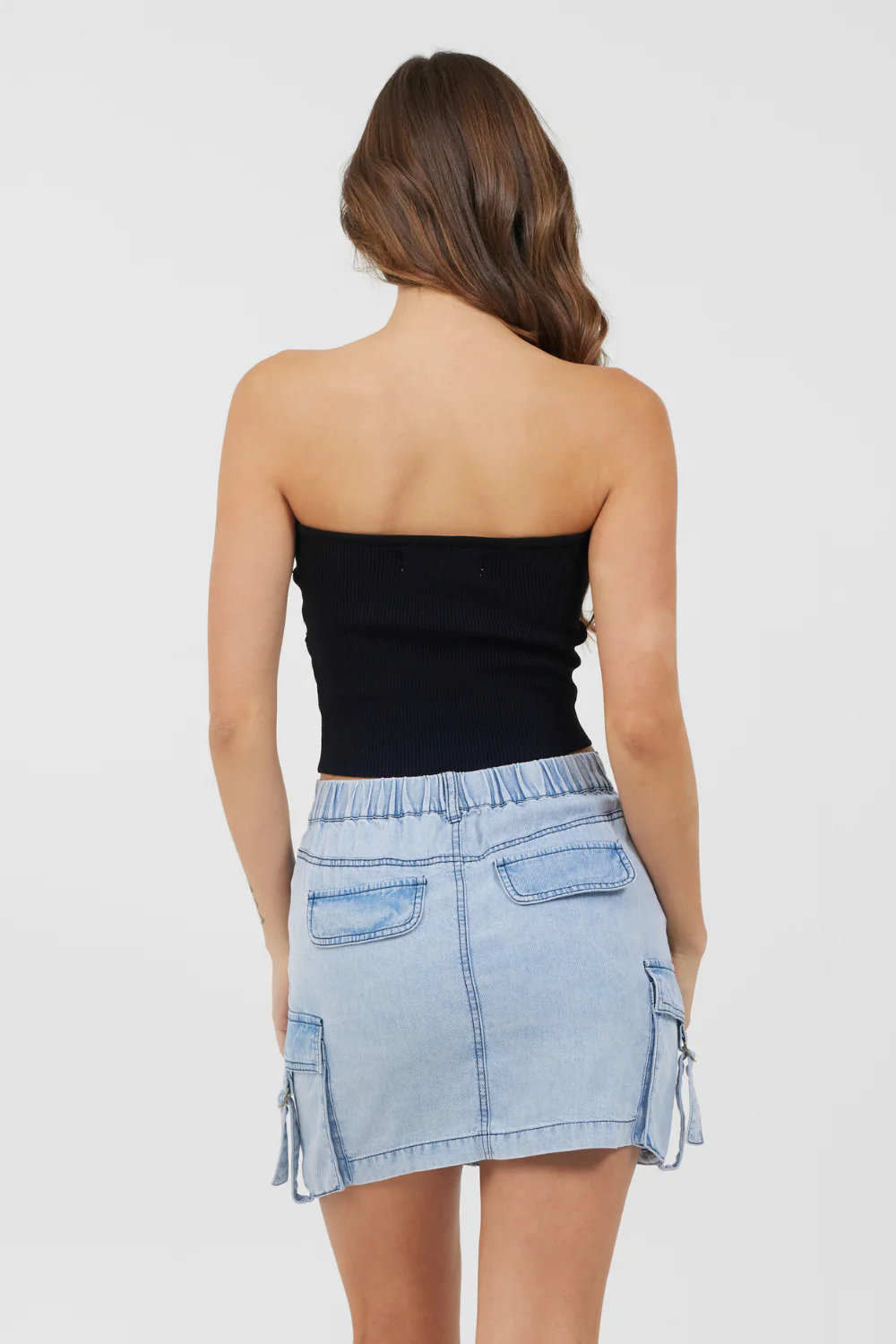 Black Rib Knit Twist Front Tube Top - Image 4
