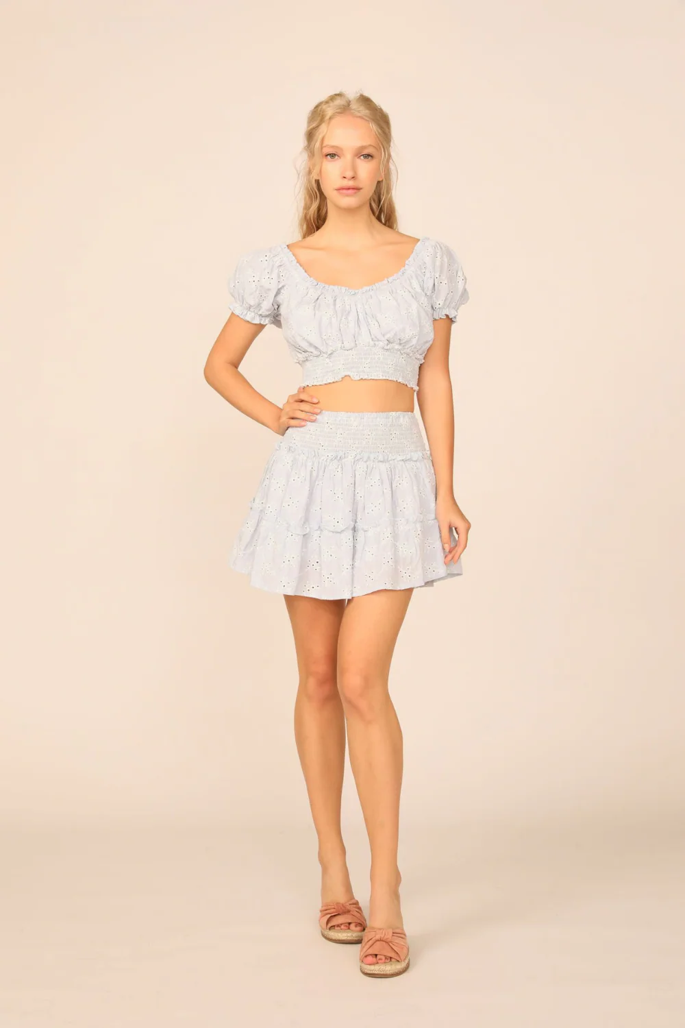 VH x OD - Chambray Blue w/ Ivory Eyelet Smocked Crop Top - Image 3