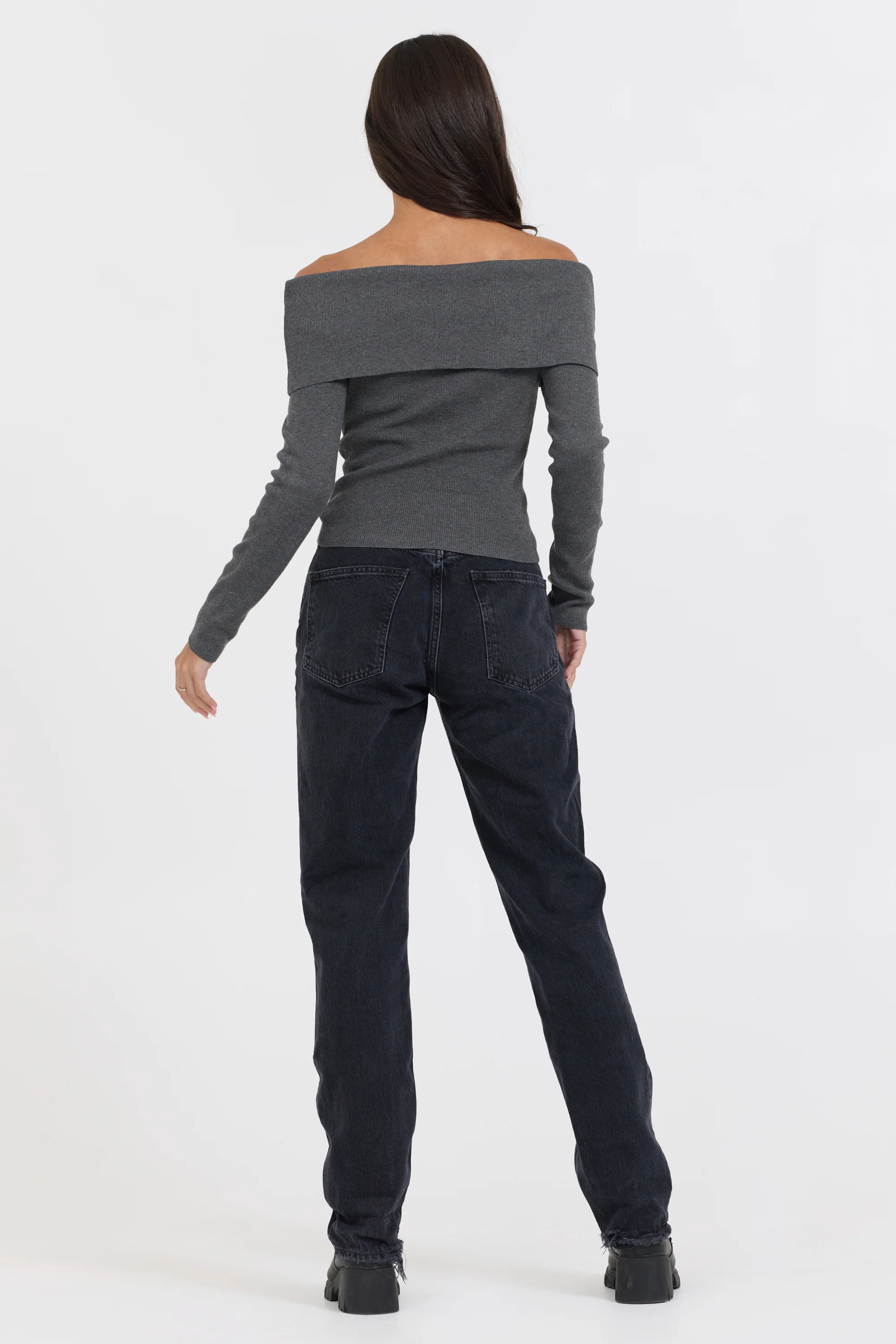 Heather Charcoal Off Shoulder Sweater - Image 3