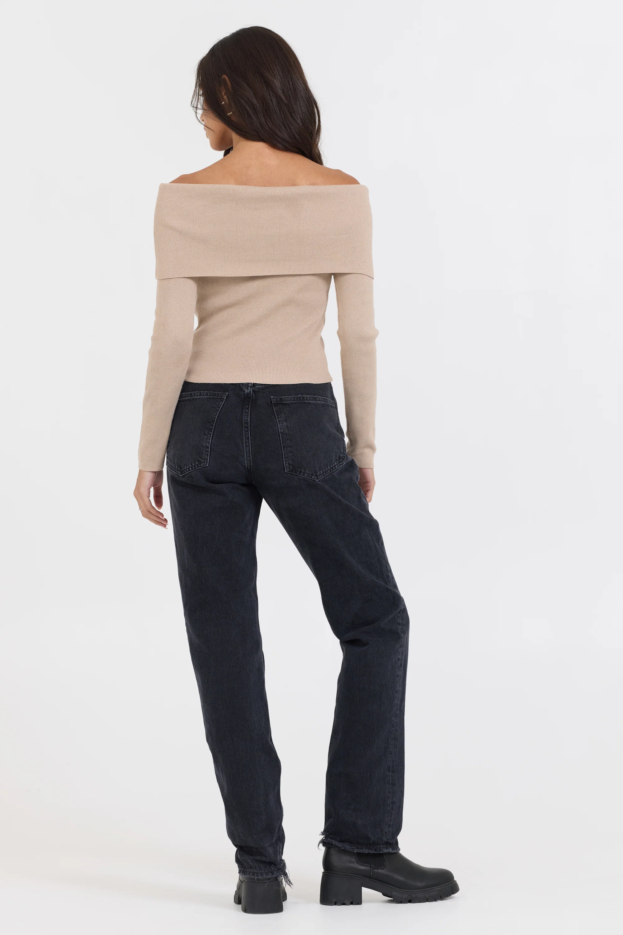 Heather Oatmeal Off Shoulder Sweater - Image 3