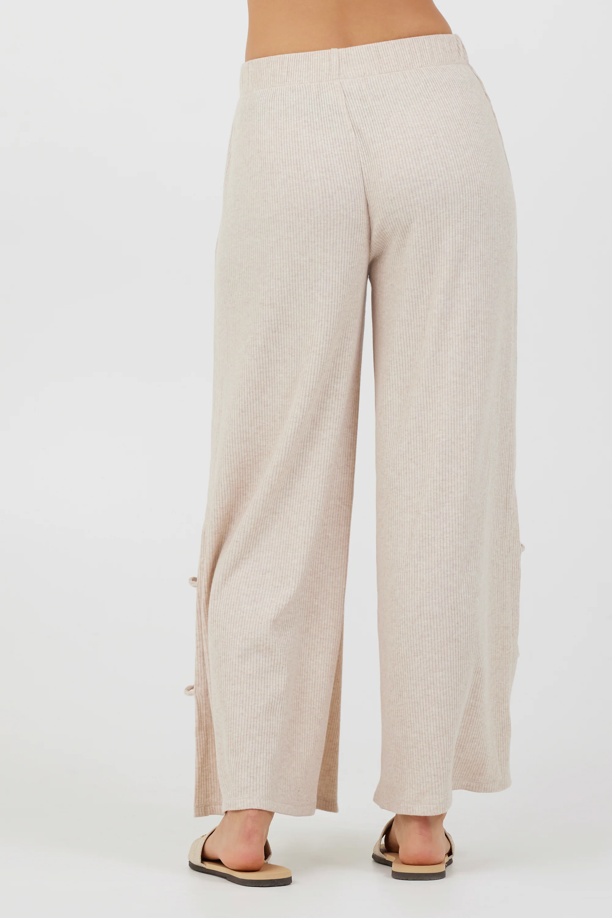 Heather Oatmeal Drapey Knit Cut Out Pants - Image 3