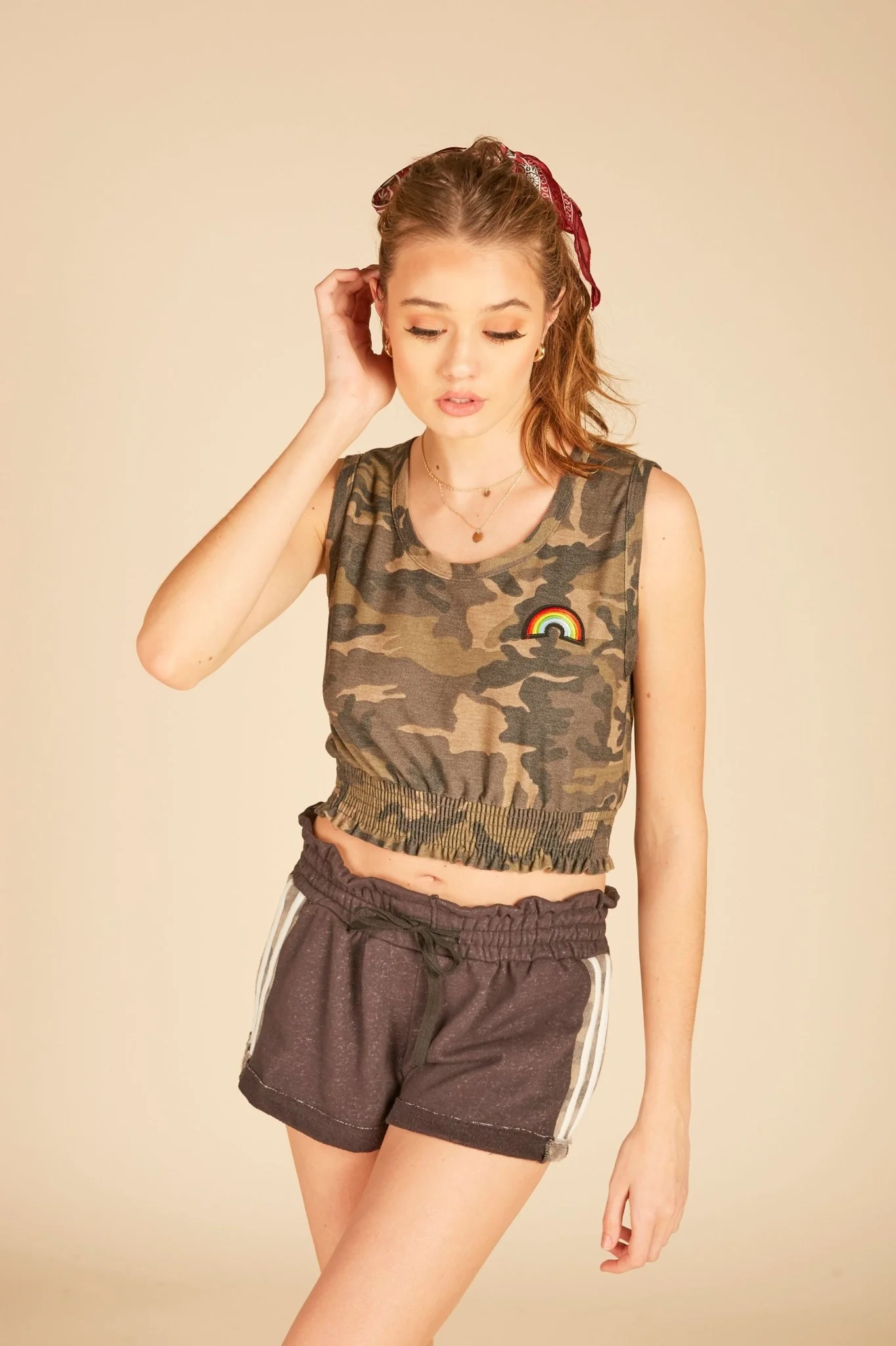 "Rainbow" Patch Smocked Crop Tank - Image 5