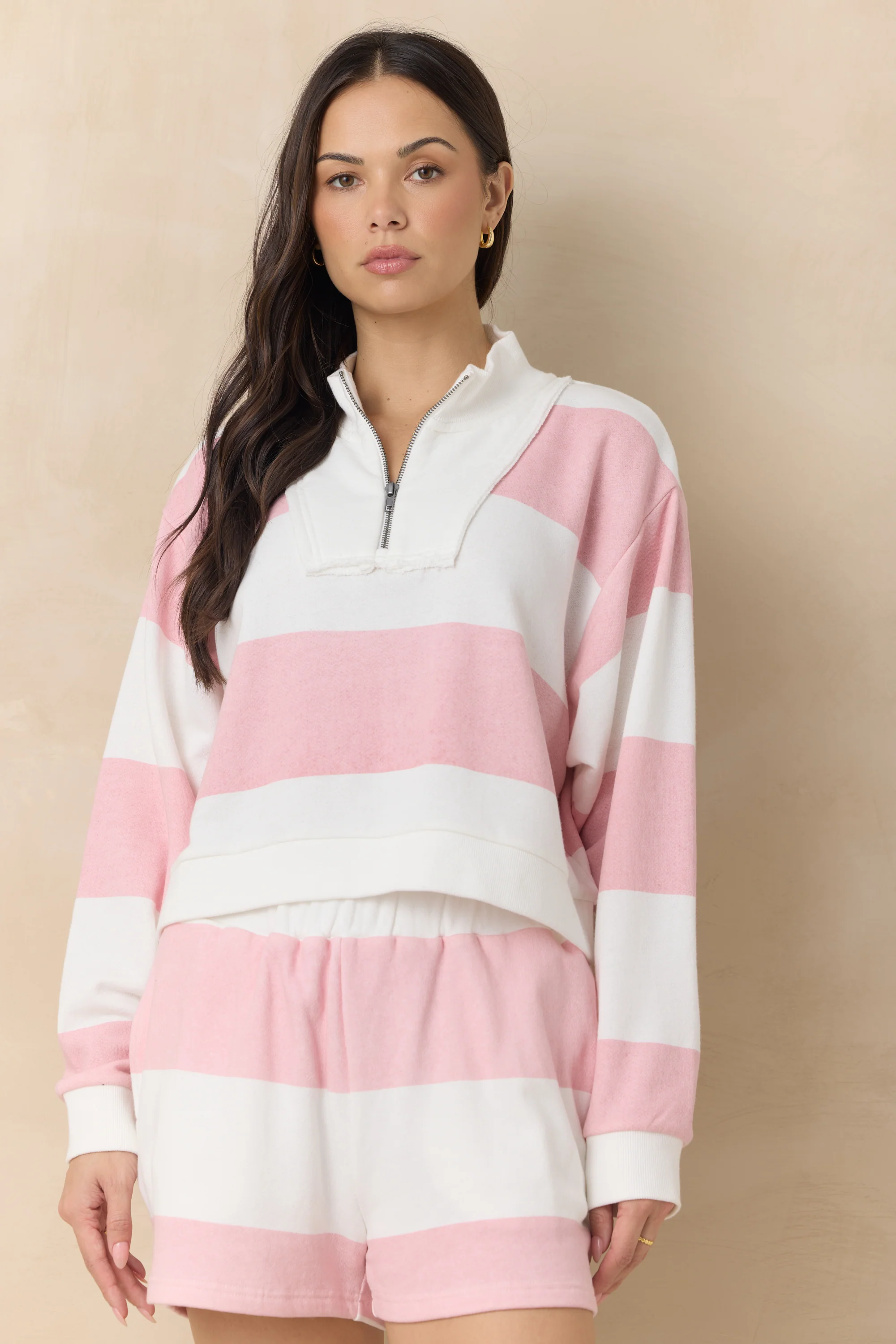 Striped French Terry Half Zip Sweatshirt - Image 3