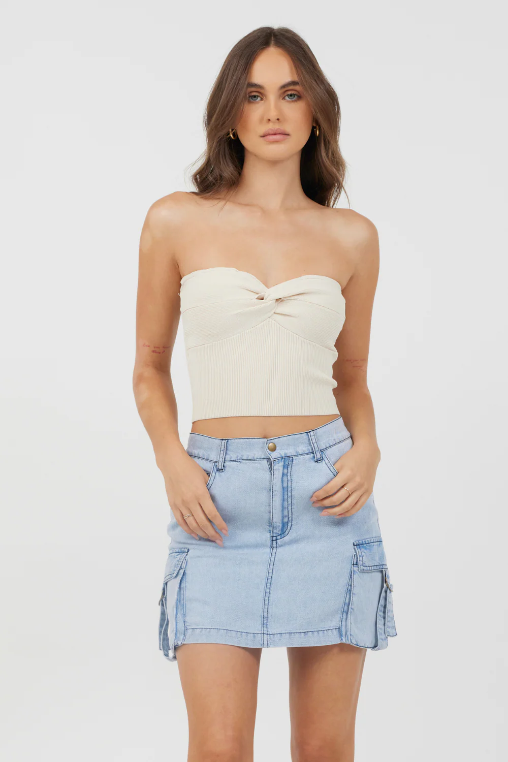 Sunrise Sand Rib Knit Twist Front Tube Top - Image 3