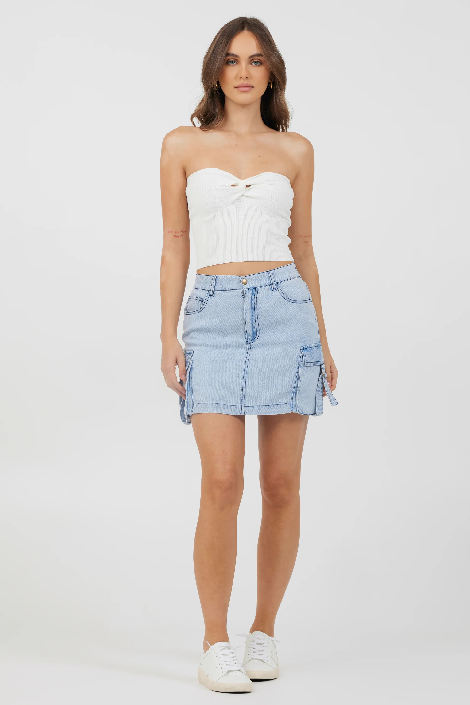 White Rib Knit Twist Front Tube Top - Image 3
