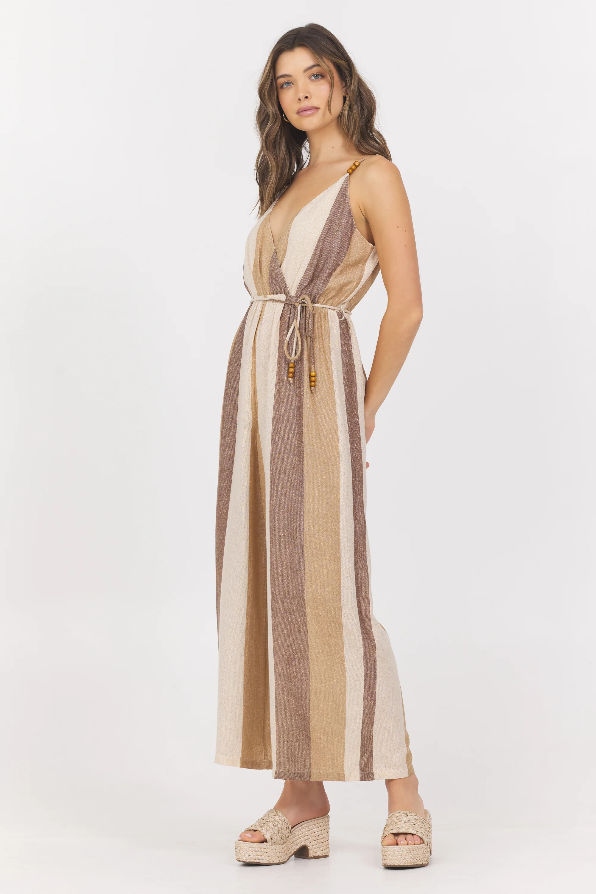 Woven Metallic Stripe Jumpsuit - Image 3