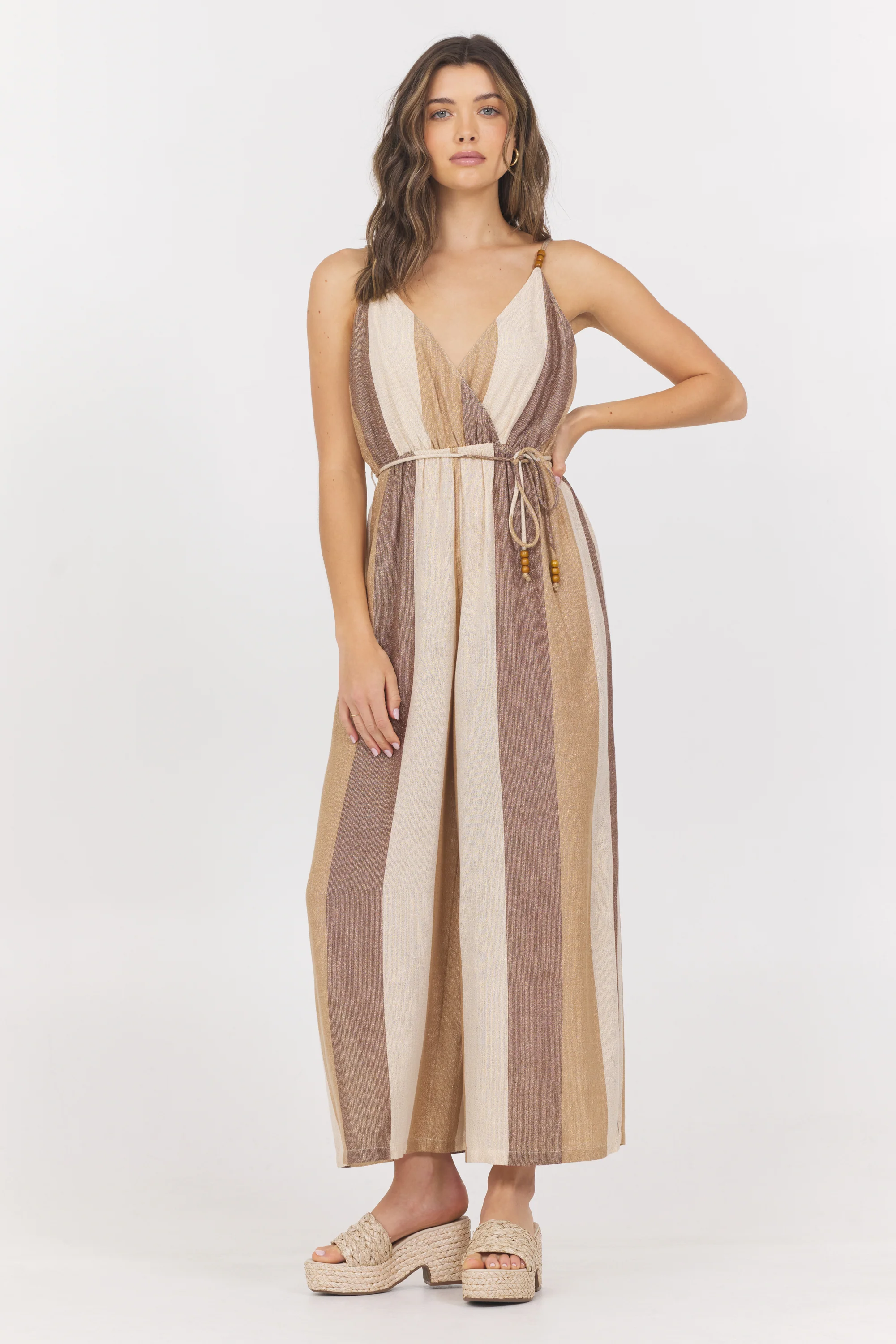Woven Metallic Stripe Jumpsuit - Image 4